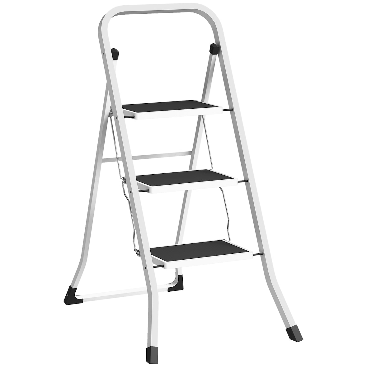 HOMCOM escalera plegable de 3 peldaños escalera de tijera carga hasta 150 kg con pedal antideslizante fácil de guardar y transportar blanco