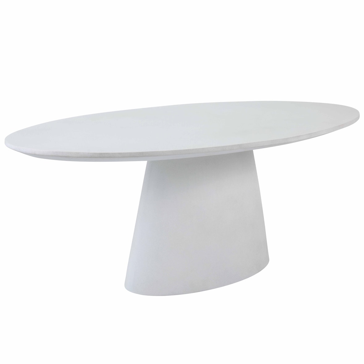 Table de jardin ovale effet béton lisse 8 places 200x110 cm blanc