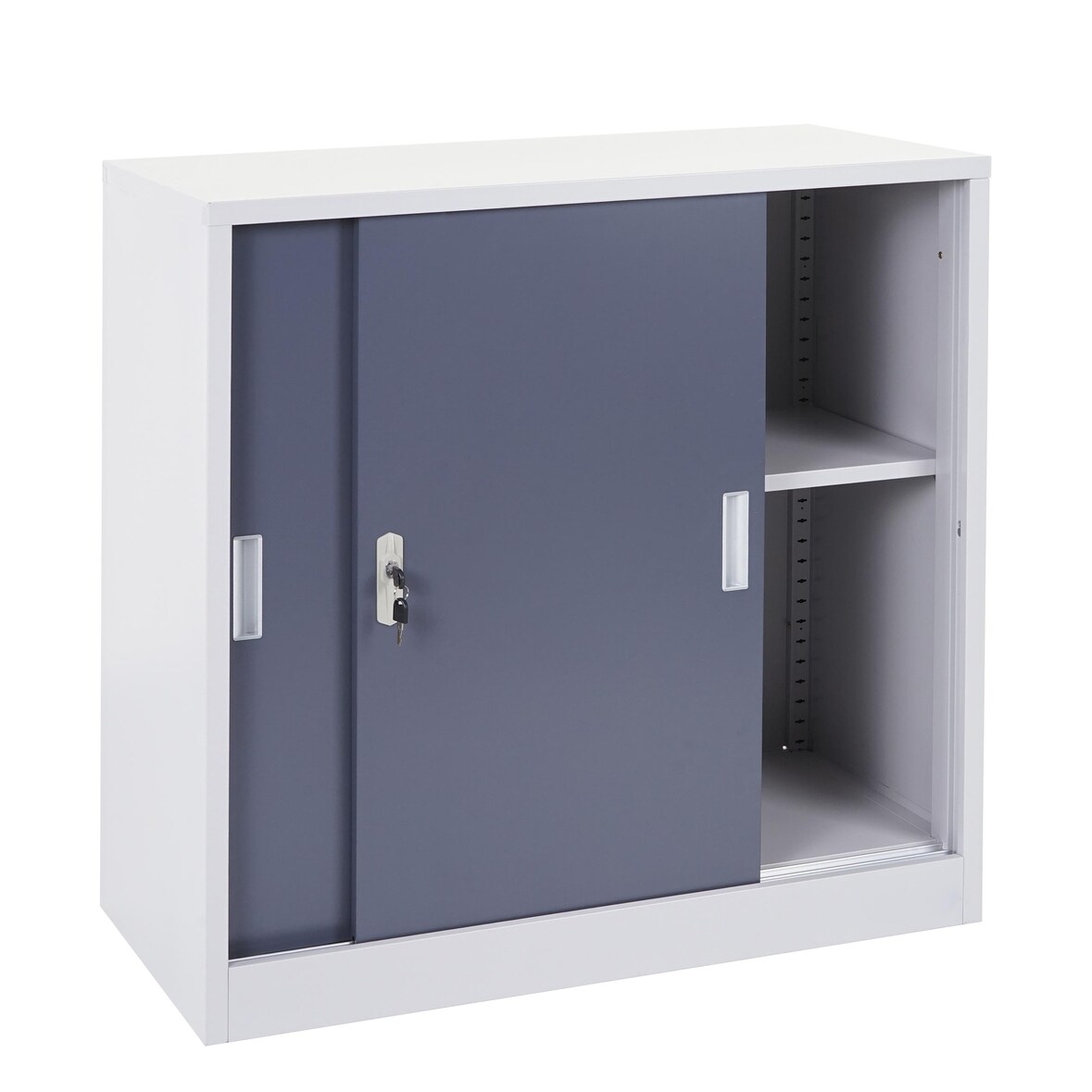 Aktenschrank, klein | HxBxT 90x90x45cm | mit abschließbaren Schiebetüren | anthrazit| Stahlschrank Büroschrank