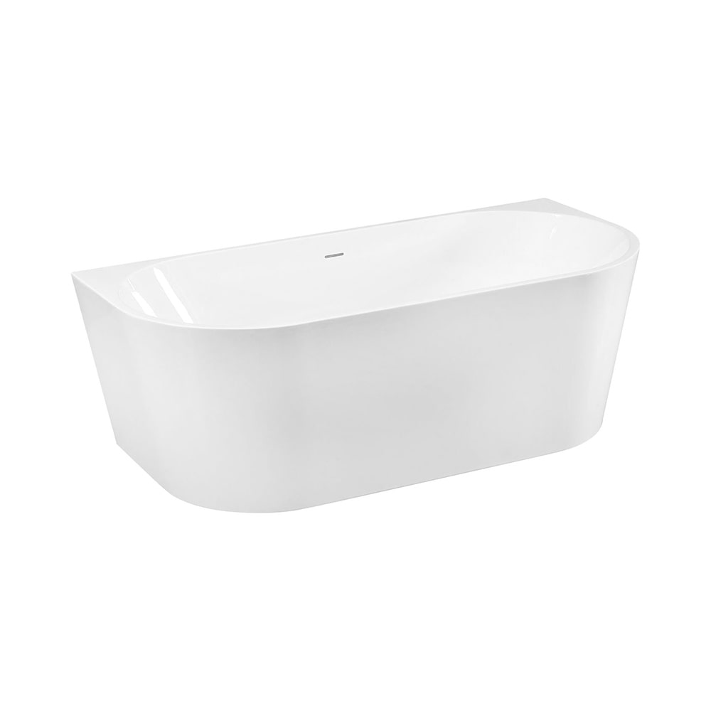 Aloni Halb-Freistehende Badewanne 170x80x60 Mittig Rundeck Acryl Weiß