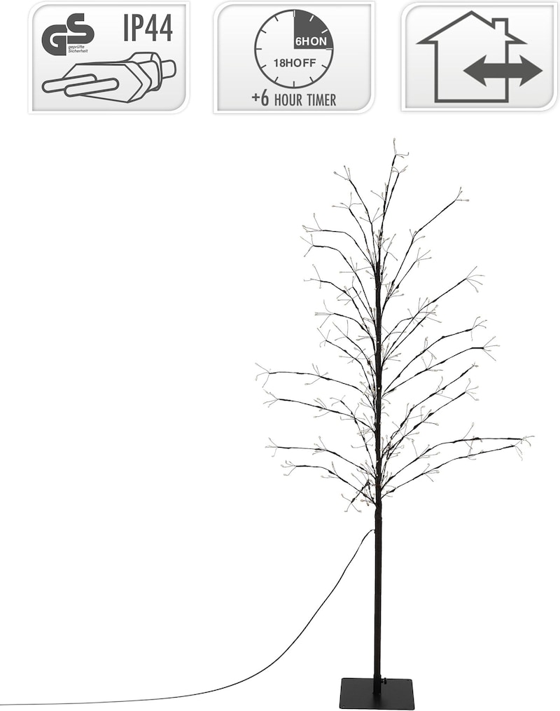 Ein beleuchteter Baum mit einem Timer.