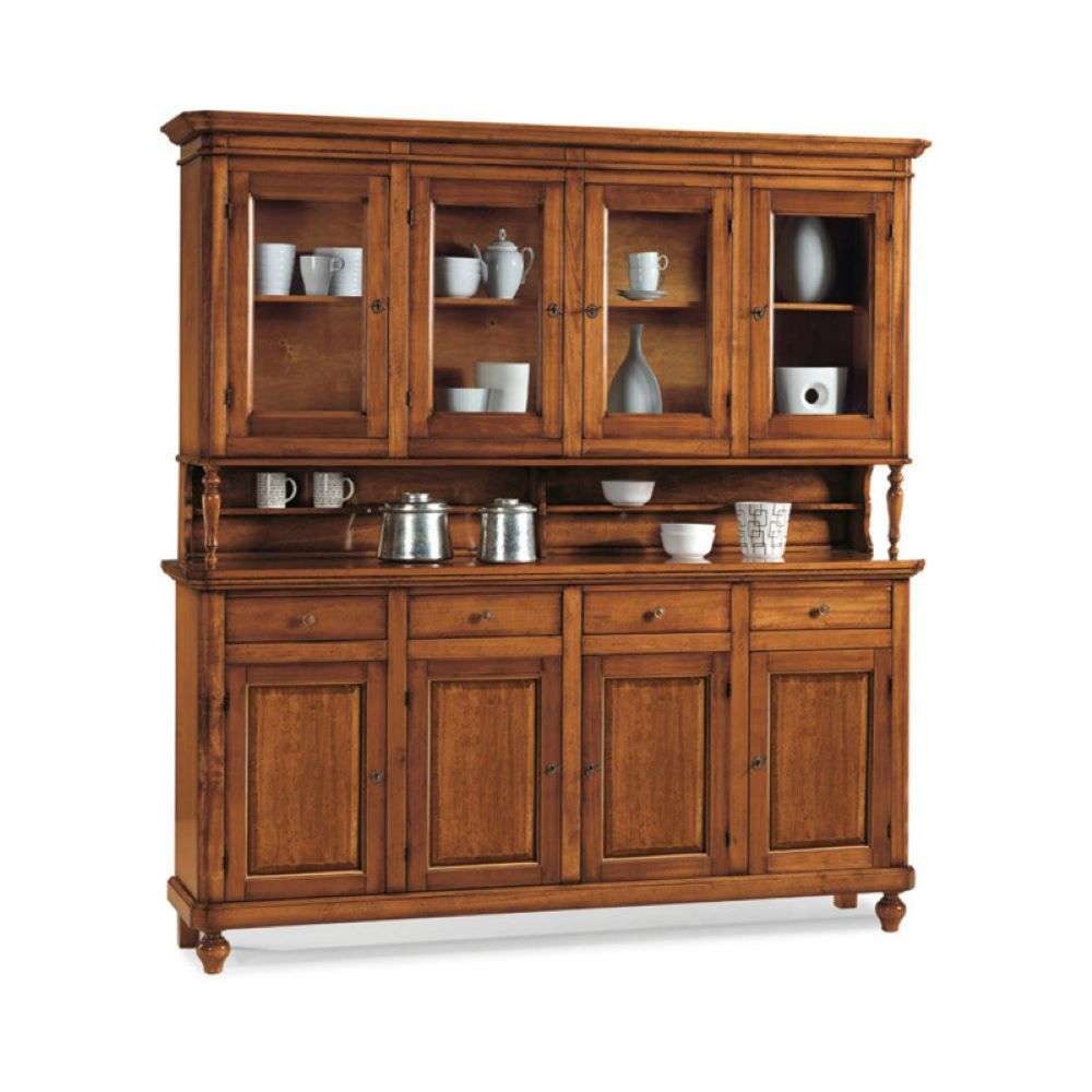 shopinnovativo -Cristalliera 8 ante 4 cassetti, in stile classico in legno e mdf con rifinitura in noce lucido 196x43x218 H