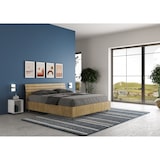 thumbnail of Cama con almacenaje 160x190 con cabecera inclinada de listones roble natural Ankel