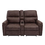 thumbnail of 2er Kinosessel HWC-K17, Relaxsessel Fernsehsessel Sofa, Nosagfederung Getränkehalter Fach ~ Stoff/Textil braun