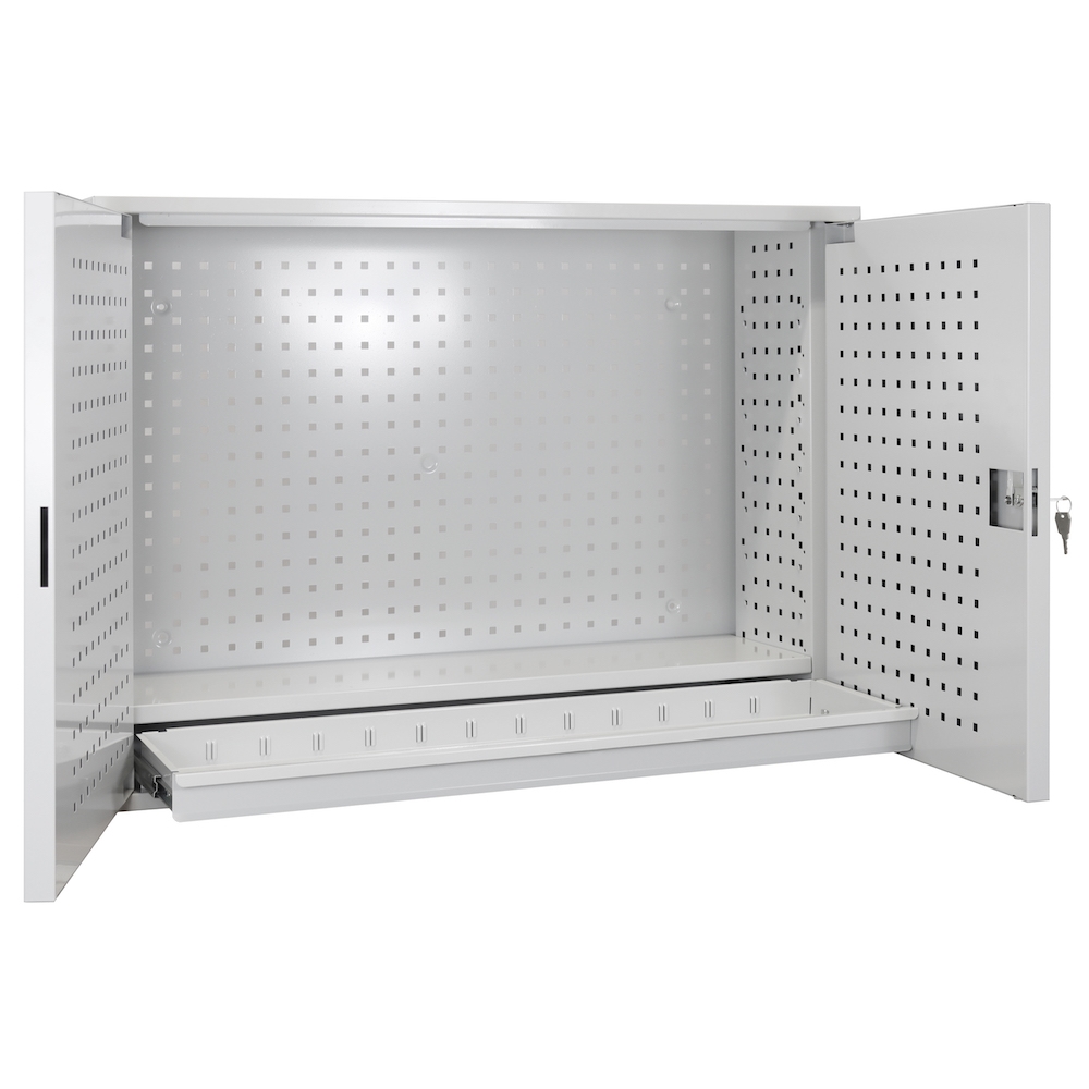 PROREGAL Werkzeugwandschrank mit 2 Türen + 1 Fachboden + 1 Schublade | HxBxT 75,5x105x31cm | Lichtgrau