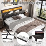 thumbnail of Stylisches LED-Bett 140x190 mit Leinenoptik – Graues Polsterbett mit verstellbarer Beleuchtung, Lattenrost stabiler MDF-Rahmen Grau