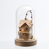 thumbnail of LED Deko in Glaskuppel beleuchtet Holzhaus Weihnachtsdeko 10 LED H: 20cm natur