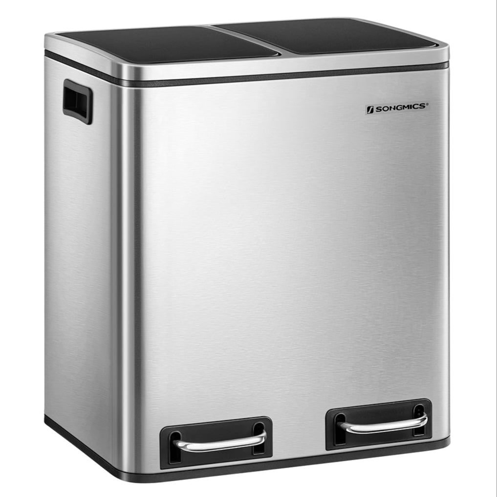 Helloshop26 - Cubo de basura metálico de 30 litros con doble compartimento (2 x 15 litros) con cubos interiores y asas cierre suave 12_0007272