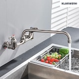 thumbnail of ALEX |Catering grifo monomando de pared plata| grifo cocina profesional acero inoxidable largo y plano | grifo restaurante pared caño recto