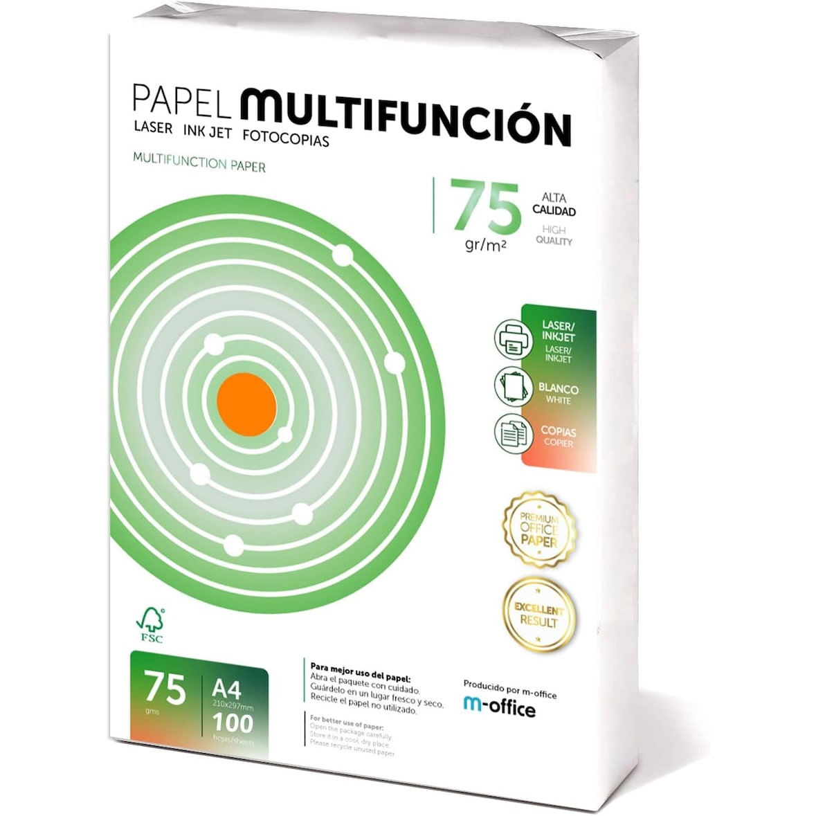 Folios A4 75gr 100 hojas, Papel Multiusos para Impresora, Folios para Impresoras Láser y de Inyección, Para uso Oficina,Material Escolar- m-office