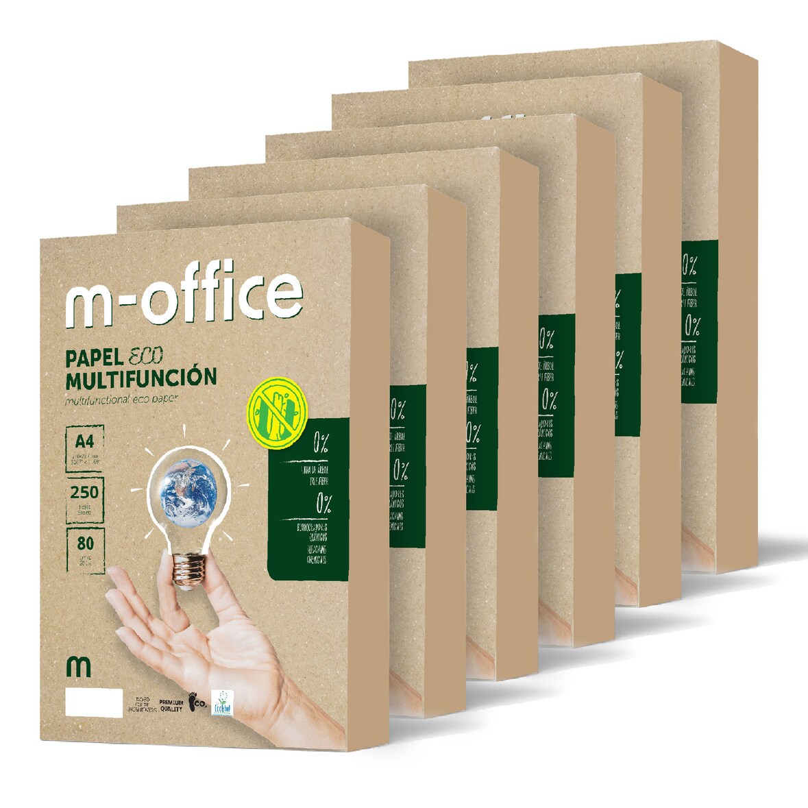 Papel Reciclado din A4, Paquete de Folios A4 80gr, Papel para Fotocopiadora e Impresora,  Papel Reciclado 250H  · m-office · m-office (6 paquetes)