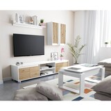 thumbnail of Dmora Wohnwand Wells, Wohnzimmerset, Mehrzweck-Wohnzimmermöbel, Komposition für modernes Wohnzimmer, 200x40h114 cm, Weiß und Eiche
