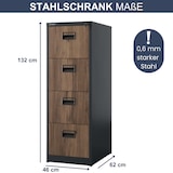 thumbnail of Hängeregisterschrank abschließbar TION - 4 Schubladen mit Schloss | Aktenschrank Büroschrank aus Stahl Metallschrank, 132x46x62cm Anthrazit-Nussbaum
