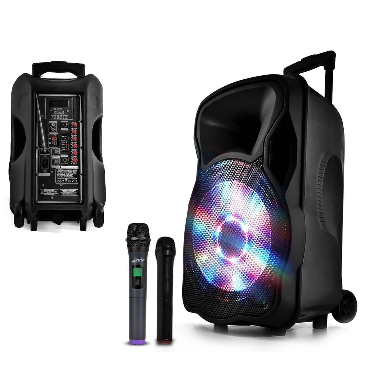 Enceinte sono mobile amplifiée 700W 12" LED/USB/BT/SD/FM + 2 micros sans-fil PARTY12 SA50593A-N1