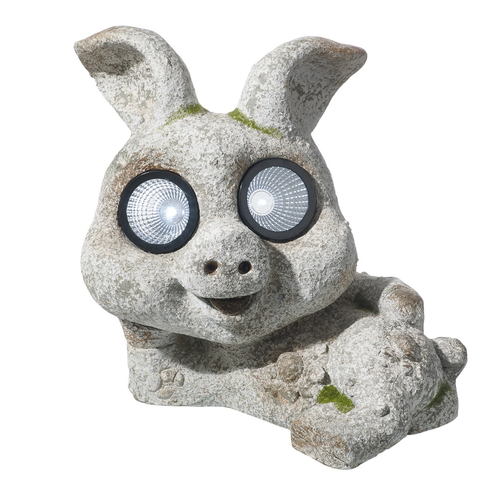 Gartenfigur groß Schwein 2 LEDs Solar Steinoptik Keramik H 26 cm