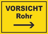 thumbnail of Vorsicht Rohr mit Richtungspfeil rechts Schild A0 (841x1189mm)