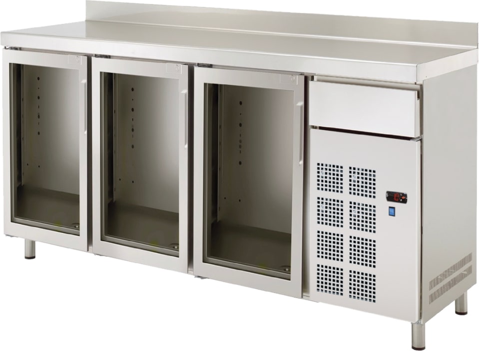 Kühler gegenauflager 3 glastüren 1 schublade - 2020x600x1050 mm - 220 W 230/1V - 70879509 Eurast