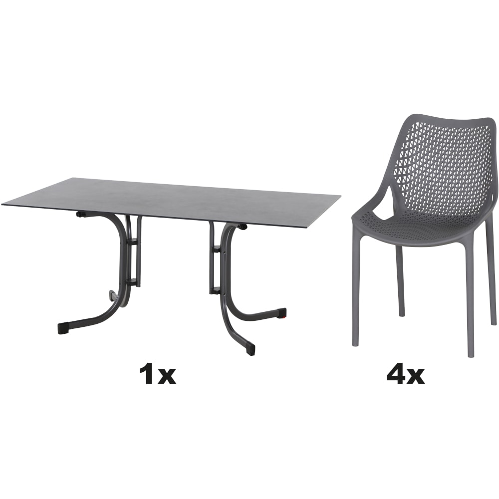 SIENA GARDEN Urban Lights Set 5teilig District gastrotauglich grau mit Tisch Sola 160x90