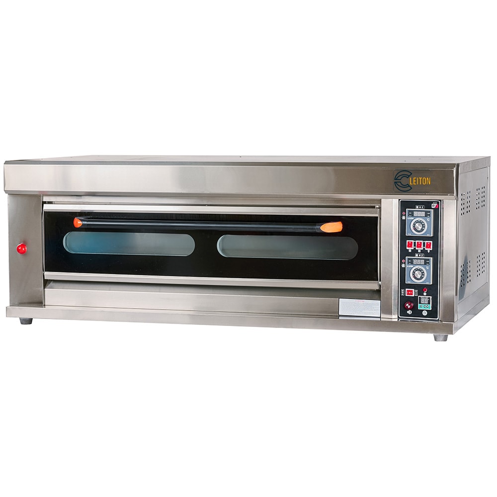 Cleiton® Horno de Pizza Industrial Simple a Gas Butano 8x32 cm con Suelo Cerámico Refractario y Termostato de Calidad | Temperatura 400°C - 10000W