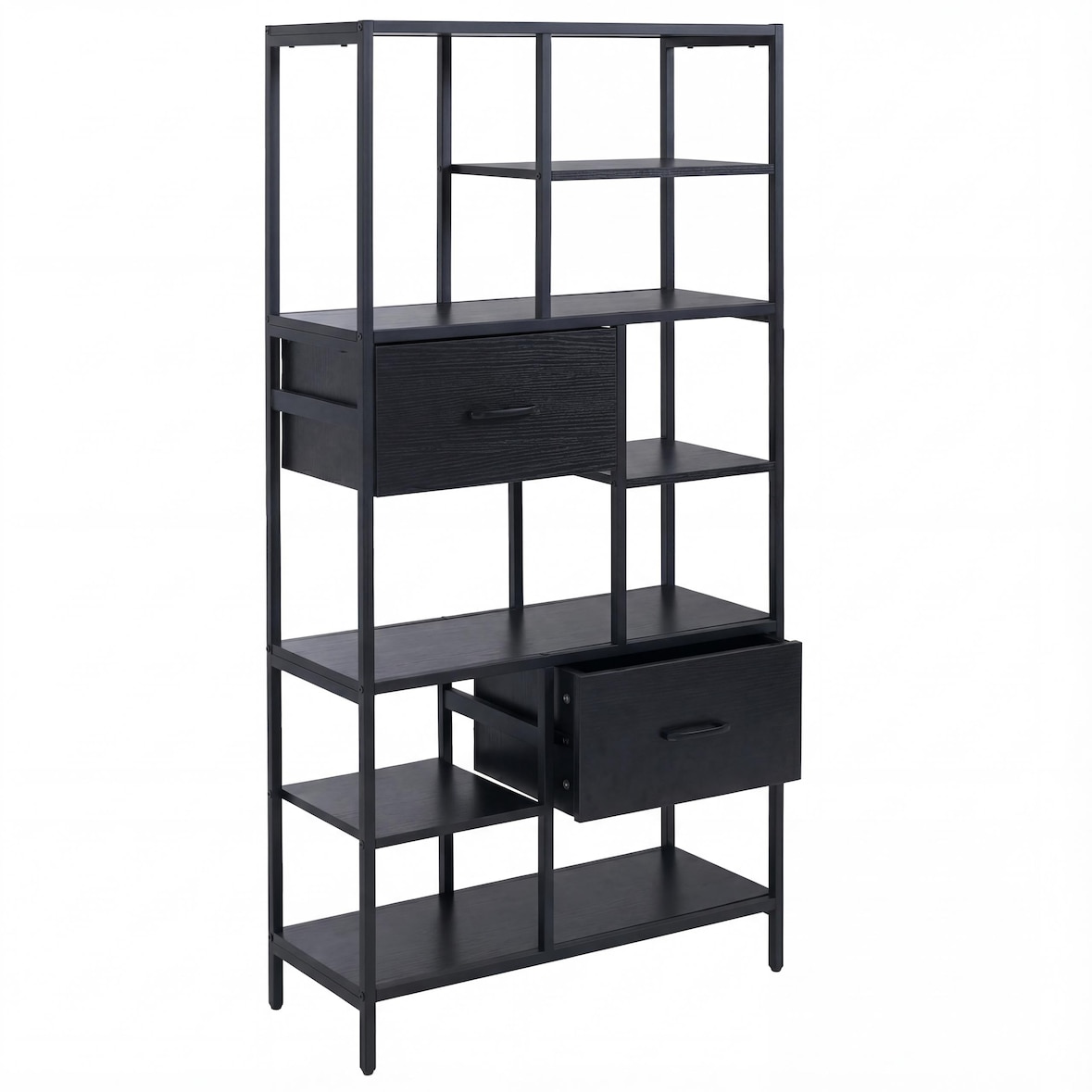 Regal HWC-P11, Regalschrank Bücherregal Standregal, Schubladen Industrial MDF Metall Melamin 150x81x33cm ~ schwarz