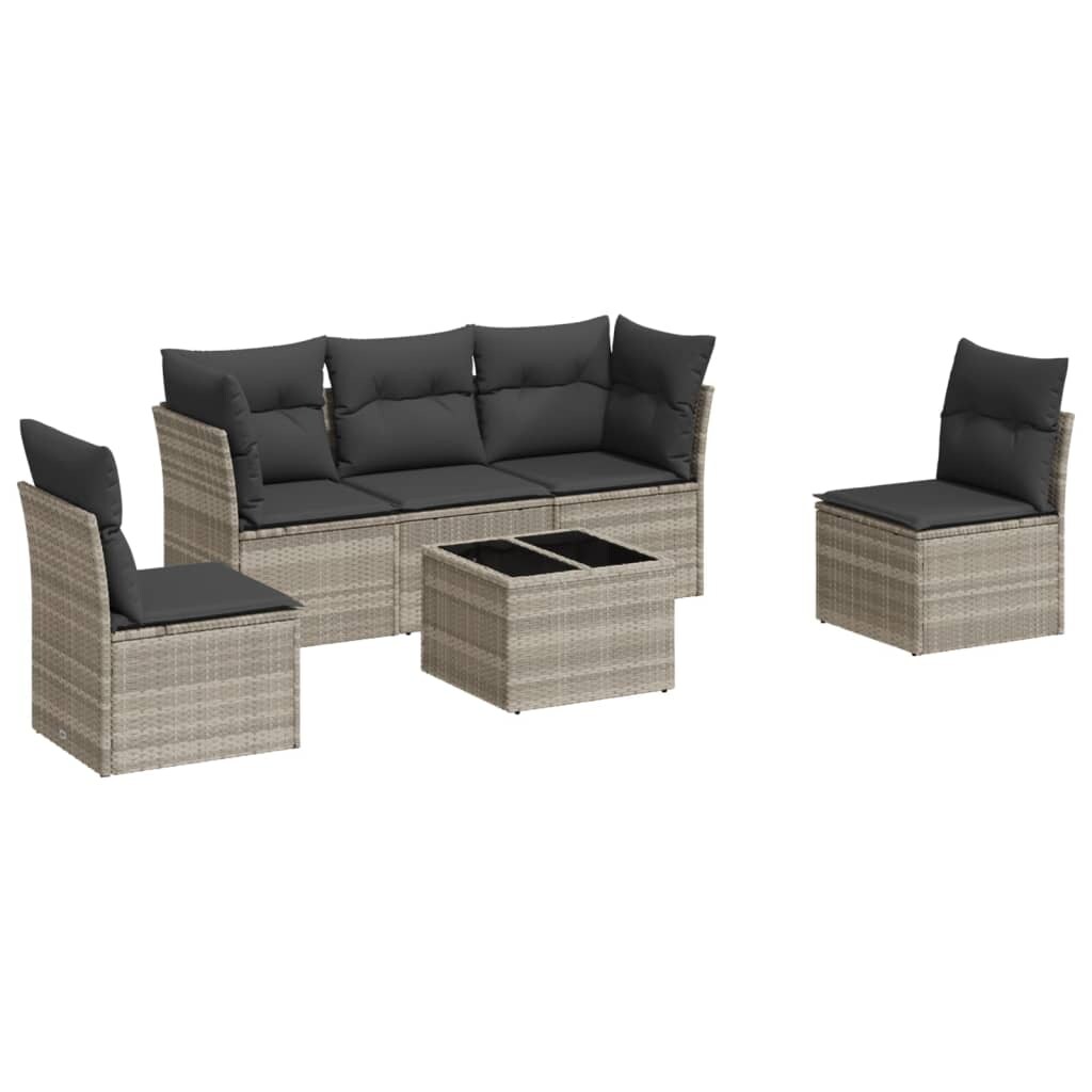 vidaXL 6-tlg. Garten-Sofagarnitur mit Kissen Hellgrau Poly Rattan
