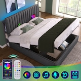 thumbnail of Merax Polsterbett Stauraum Doppelbett LED App-Control Bett mit aufladen USB Type C, Verstellbares Kopfteil ,160x200cm, Grau