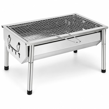 Barbecue A Carbone Portatile Pieghevole In Acciaio Inox Con Griglia Smontabile Gambe Regolabili Design Salvaspazio Campeggio 40 X 28 X 21.5 Cm Acciaio