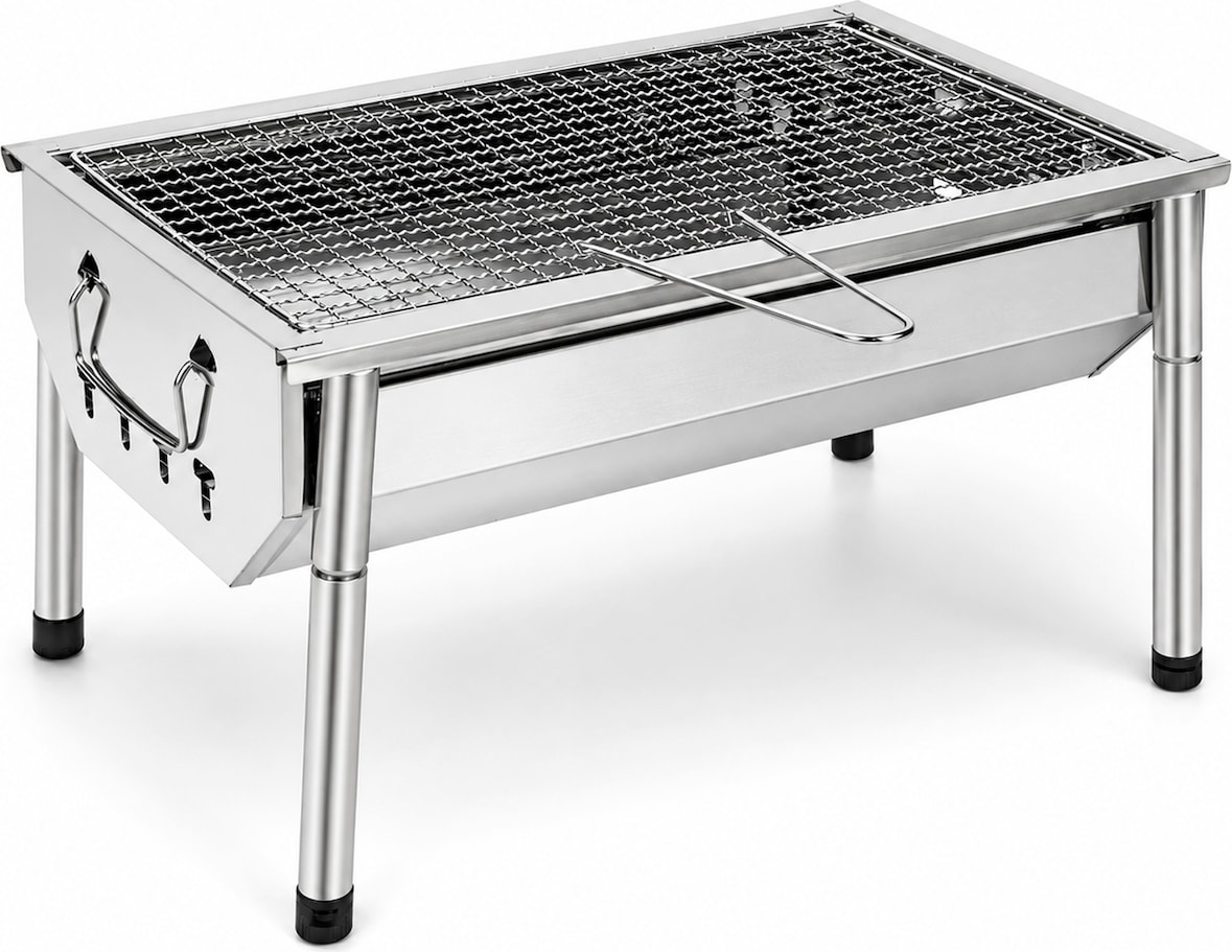 Barbecue A Carbone Portatile Pieghevole In Acciaio Inox Con Griglia Smontabile Gambe Regolabili Design Salvaspazio Campeggio 40 X 28 X 21.5 Cm Acciaio