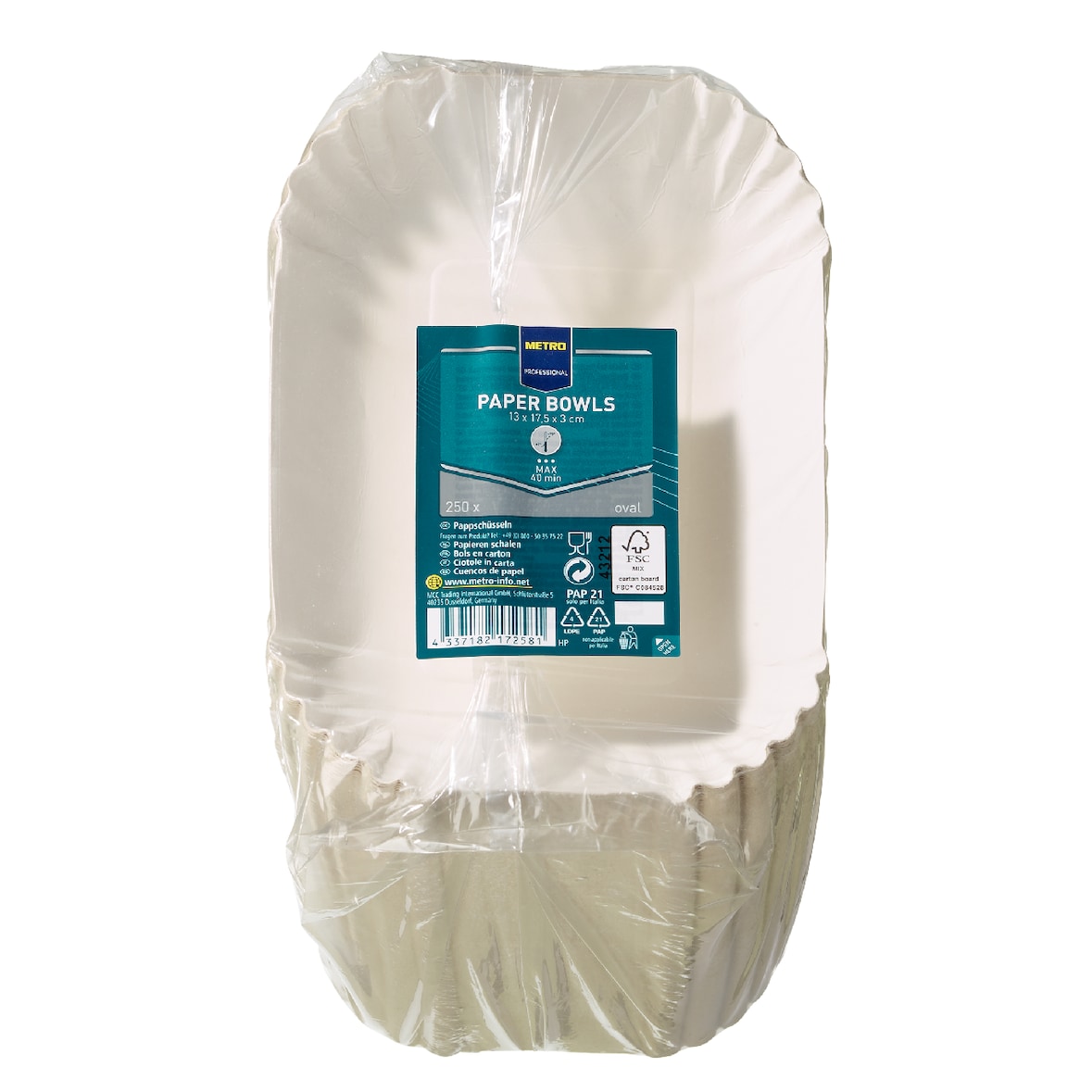 METRO Professional Pappschale, oval, 13 x 17.5 x 3 cm, weiß, 250 Stück