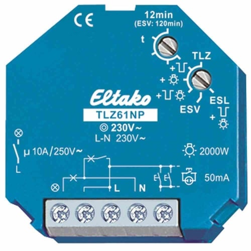 Treppenlichtzeitschalter, elektronisch mit Ausschaltvorwarnung, 250VAC, 3- und 4-Leiter-Schaltung, 230V/AC, flackern, nachschaltbar + Dauerlicht + Zei