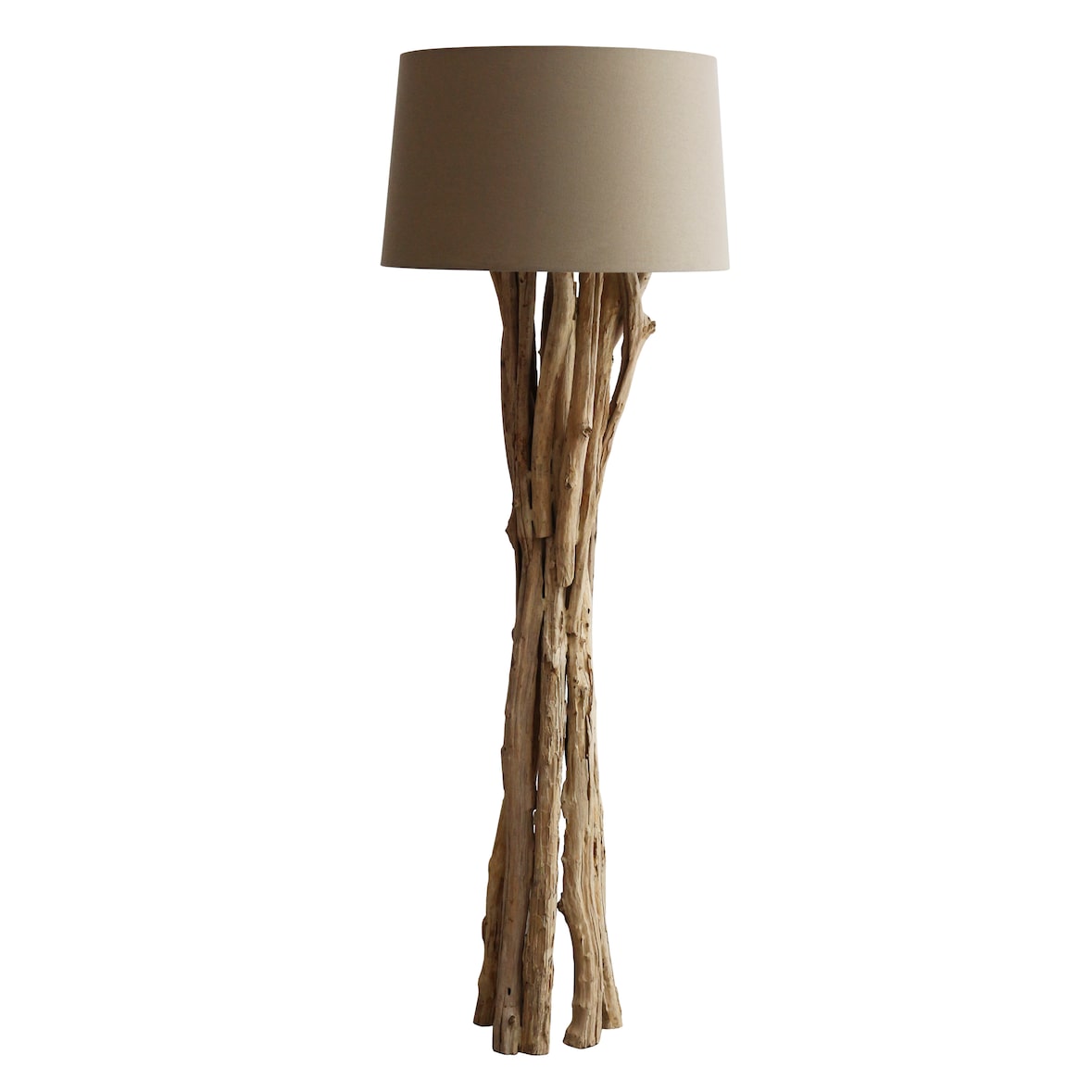 SalesFever Stehleuchte Treibholz 145 cm | Schirm grobes Leinen | Gestell Treibholz | B 26 x T 26 x H 145 cm | weiß