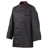 thumbnail of 212 - Kochjacke langarm, mit Druckknöpfen, Fb. schwarz, mit farbiger Paspel : rot 65% Polyester 35%Baumwolle 220 g/m² XS
