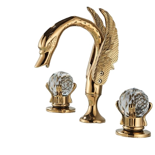 ADRIAAN | 3-gats badkamerkraan grote zwaan goud | Hotelcatering luxe design badkraan 2-greeps mengkraan wastafelmengkraan