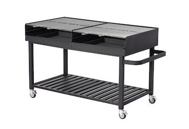 METRO PROFESSIONAL Barbacoa de carbón con ruedas, 178 x 91 x 102 cm, funda protectora y estante de apoyo, acero/acero inoxidable, negro