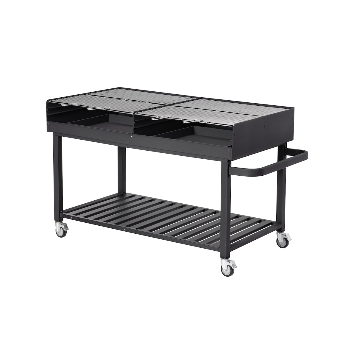 METRO PROFESSIONAL Barbecue a carbonella con ruote, 178 x 91 x 102 cm, coperchio di protezione e vano portaoggetti, acciaio/acciaio inox, nero