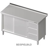 thumbnail of Stalgast Edelstahl Arbeitsschrank mit Schiebetüren, 1700x600x850 mm, mit 3er Schubladenblock links, mit Aufkantung, verschweißt