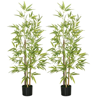 HOMCOM 2 piezas plantas artificiales con maceta plantas sintéticas de bambú con 498 hojas para decoración en salón oficina casa Ø15x120 cm verde
