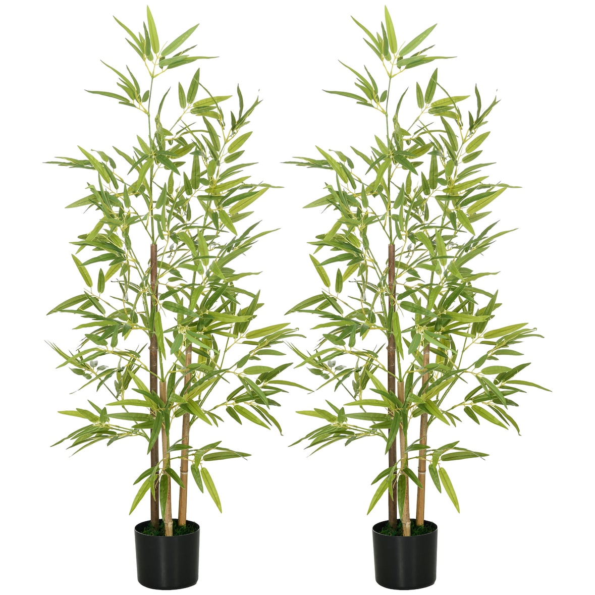 HOMCOM 2 piezas plantas artificiales con maceta plantas sintéticas de bambú con 498 hojas para decoración en salón oficina casa Ø15x120 cm verde