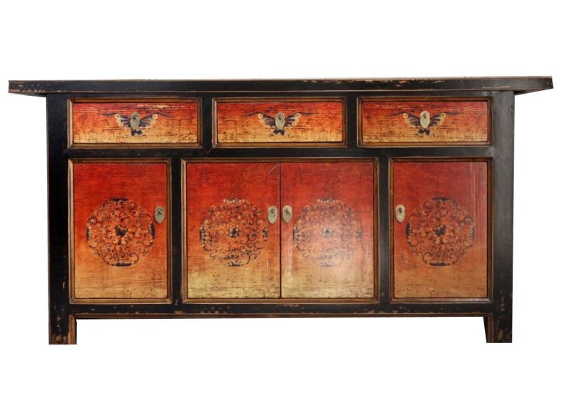 OPIUM OUTLET Möbel Kommode Schrank Sideboard Hochzeitsschrank "Fire" 34372-2 orange-schwarz asiatisch chinesisch orientalisch