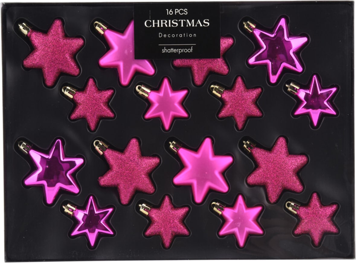 16tlg Weihnachtskugel Christbaumkugeln Baumkugel Set Sterne Pink