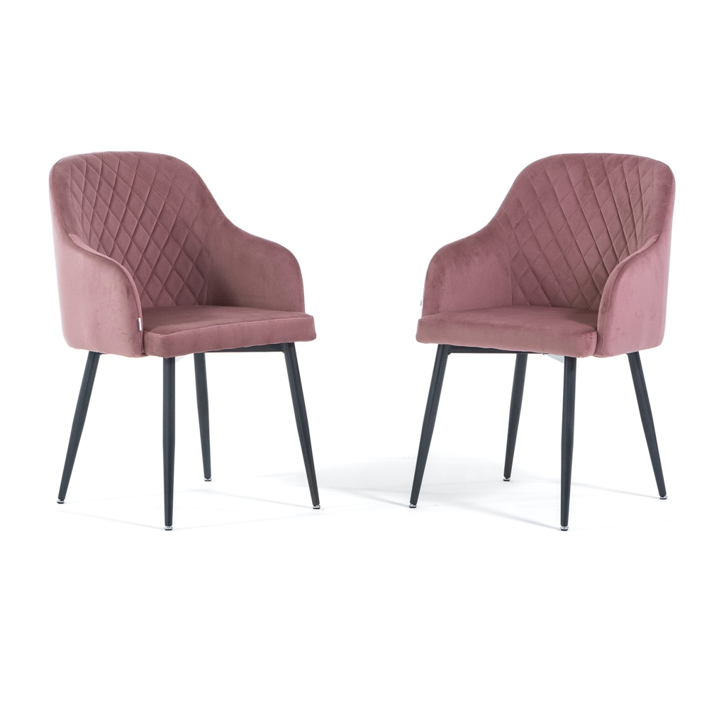 Lot de 2 chaises en velours d’intérieur, dossier haut, pieds en métal, idéales pour cuisine, salle à manger, bar, restaurant – Rose/Gris foncé – Tessa