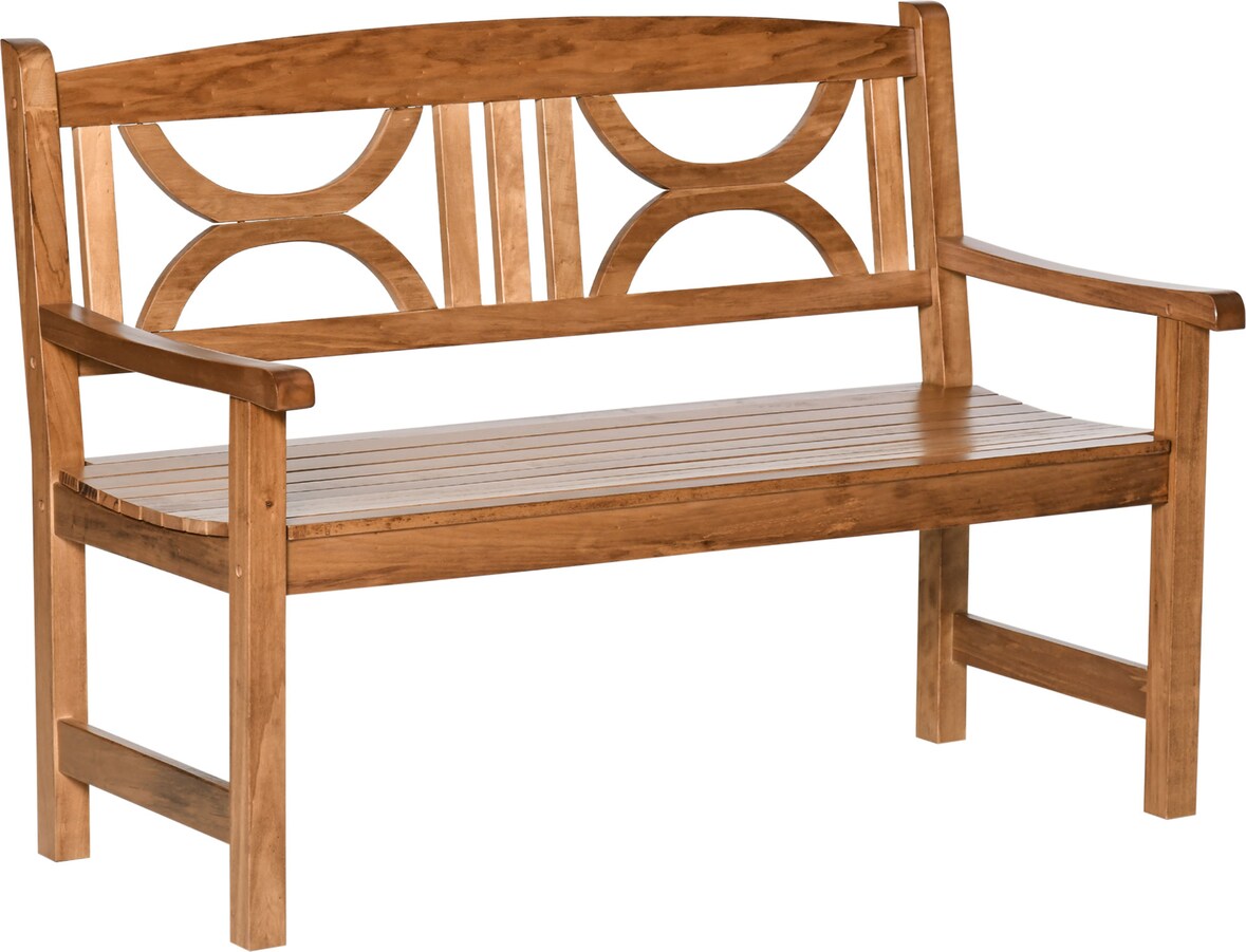 Outsunny Banco de Madera Maciza Exterior de 2 Plazas 123x61x89,5 cm Banco de Jardín con Respaldo Decorativo y Reposabrazos para Terraza Carga 250 kg