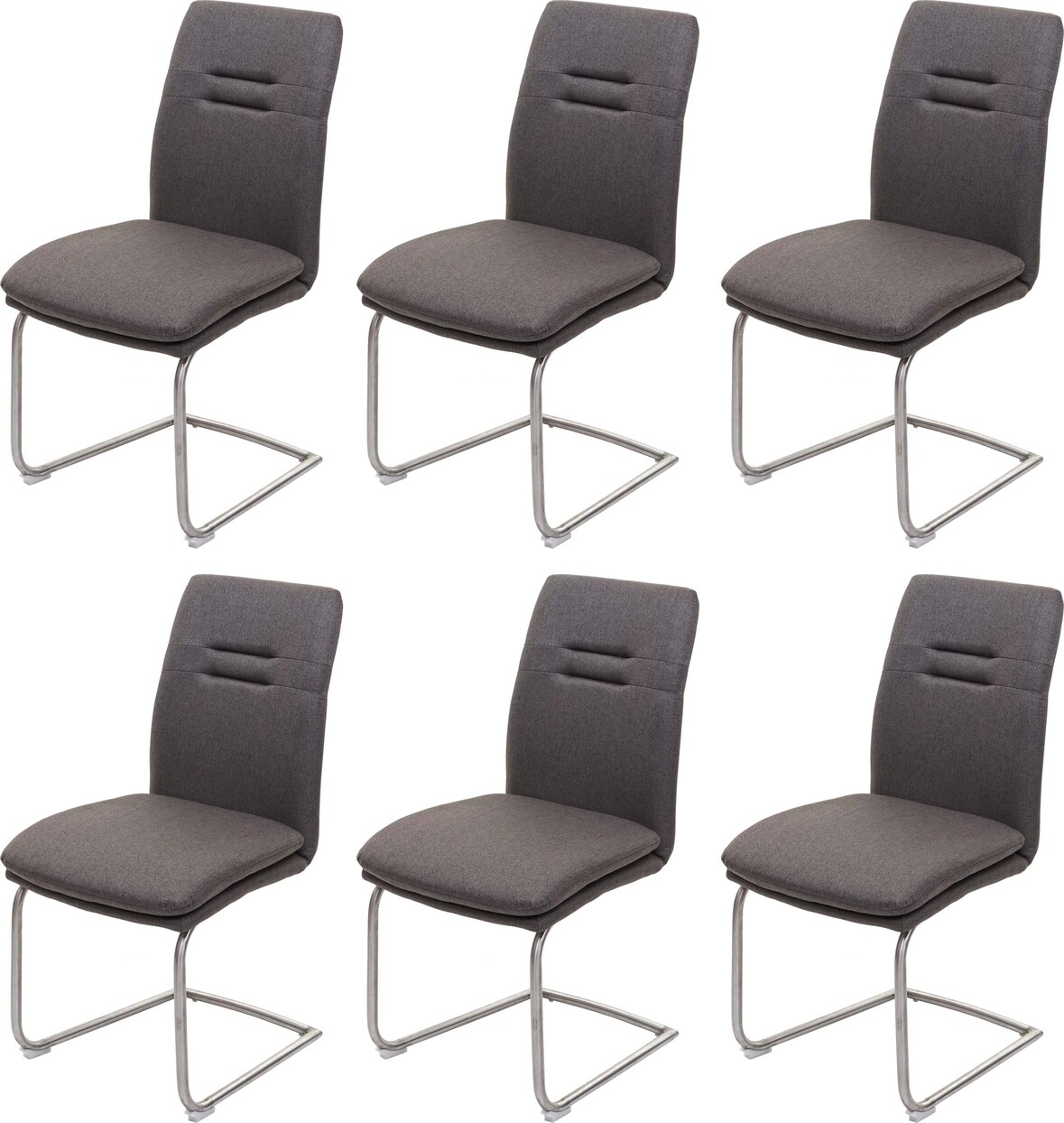 6er-Set Esszimmerstuhl | HxBxT 92x47x57cm | Sitzhöhe 49cm | Stoff/Textil Edelstahl gebürstet | Grau-Braun | Küchenstuhl Freischwinger Stuhl