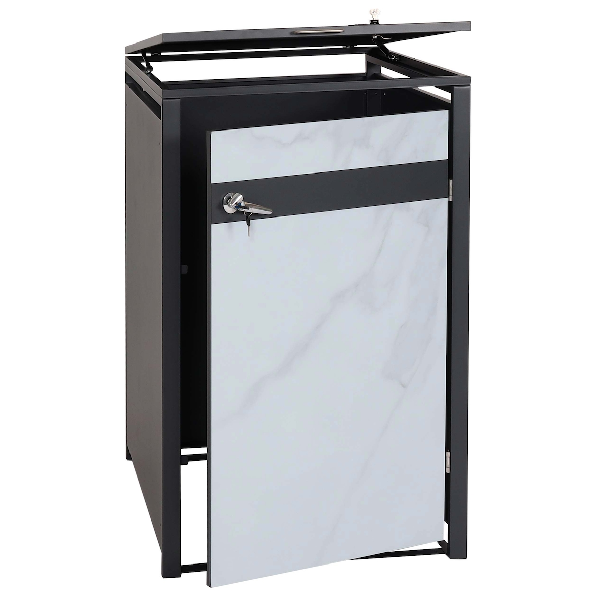 Proregal 1er Mülltonnenverkleidung | HxBxT 117x68x80cm | Anthrazit | Marmor-Optik hell | Mülltonnenbox