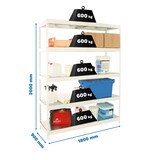 thumbnail of SimonRack Industrieregal, 2000x1800x900 mm, 600 kg am Biegepunkt, 5 Metallböden, Garagenregal, Weiss/Verzinkt- Simonforte