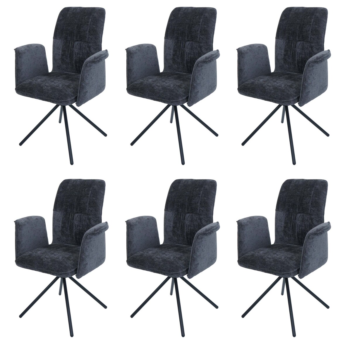 6er-Set Esszimmerstuhl HWC-N99, drehbar Armlehne Auto-Return, Stoff/Textil Chenille (340g/m²) Öko-Tex ~ dunkelgrau