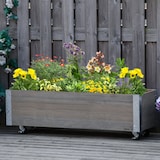 thumbnail of Outsunny Fioriera Rettangolare in Legno con Ruote e Freno Grigio