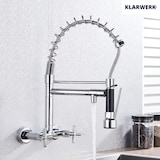 thumbnail of Björn | Gastronomie Wandmontage Armatur Chrom glänzend | Profi Küchenarmatur Edelstahl Zwei Brausen | Doppelspülbecken Wasserhahn Restaurant Wand