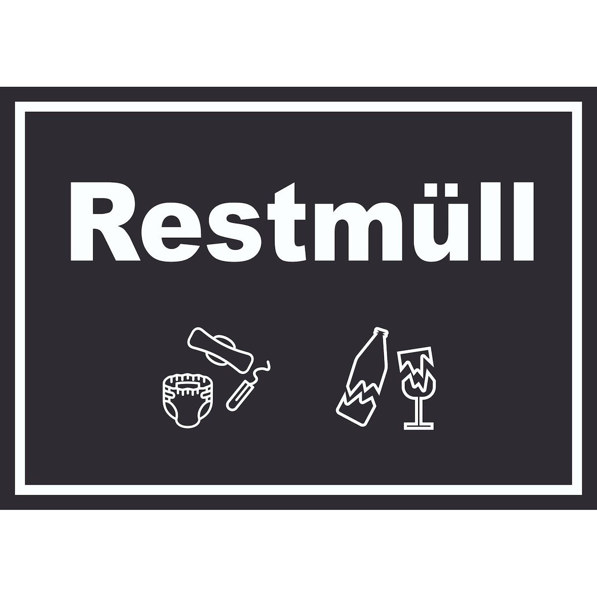 Restmüll Mülltrennung Schild Text Symbol Haushalt waagerecht A3 (297x420mm)