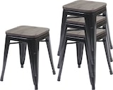 thumbnail of 4er-Set Hocker HWC-A73 inkl. Holz-Sitzfläche, Metallhocker Sitzhocker, Metall Industriedesign stapelbar ~ schwarz
